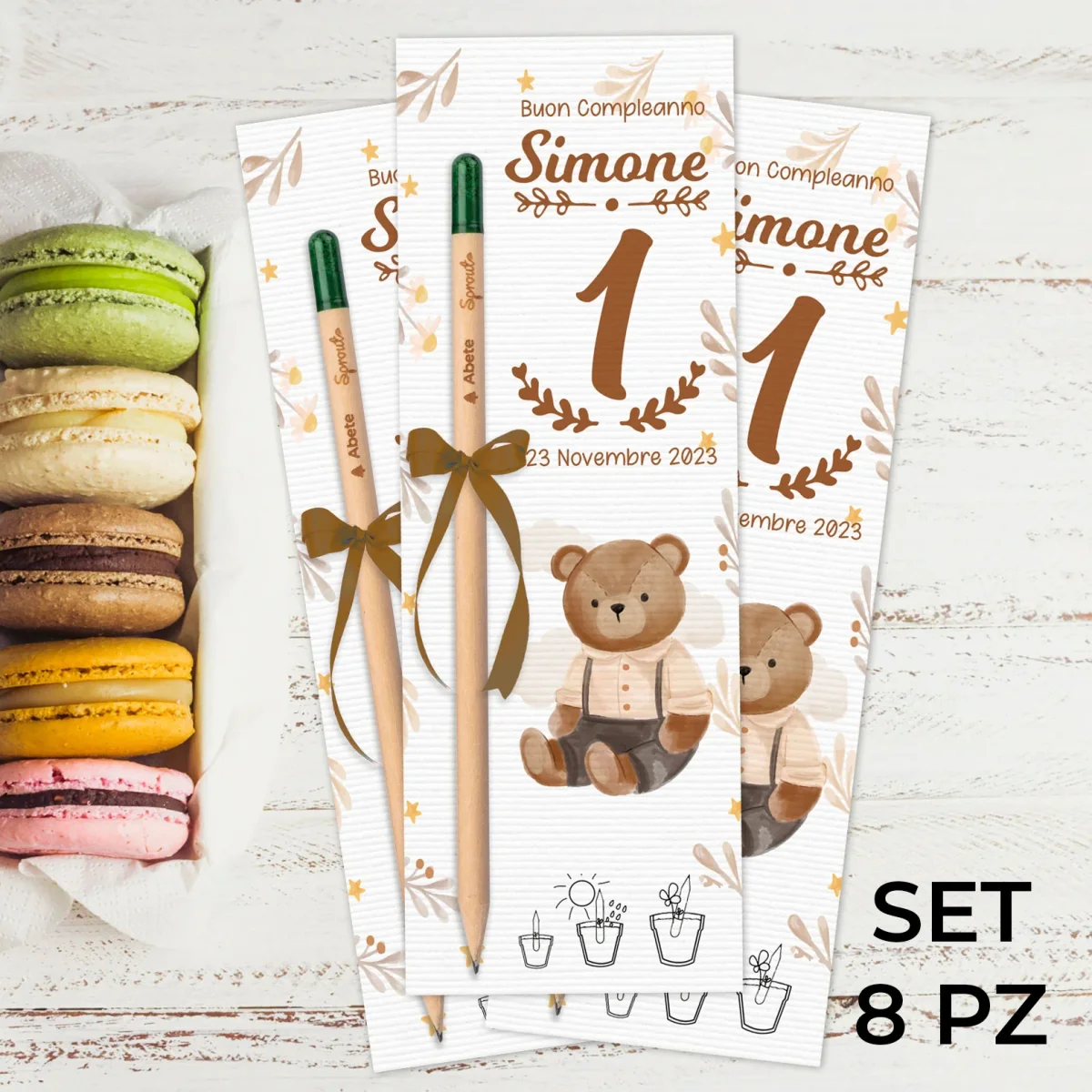 8 Bomboniere con matita piantabile Sprout – 1° Compleanno Teddy