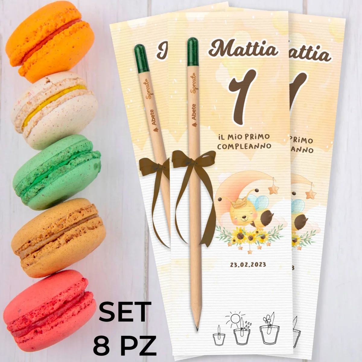 8 Bomboniere con matita piantabile Sprout – 1° Compleanno Bee