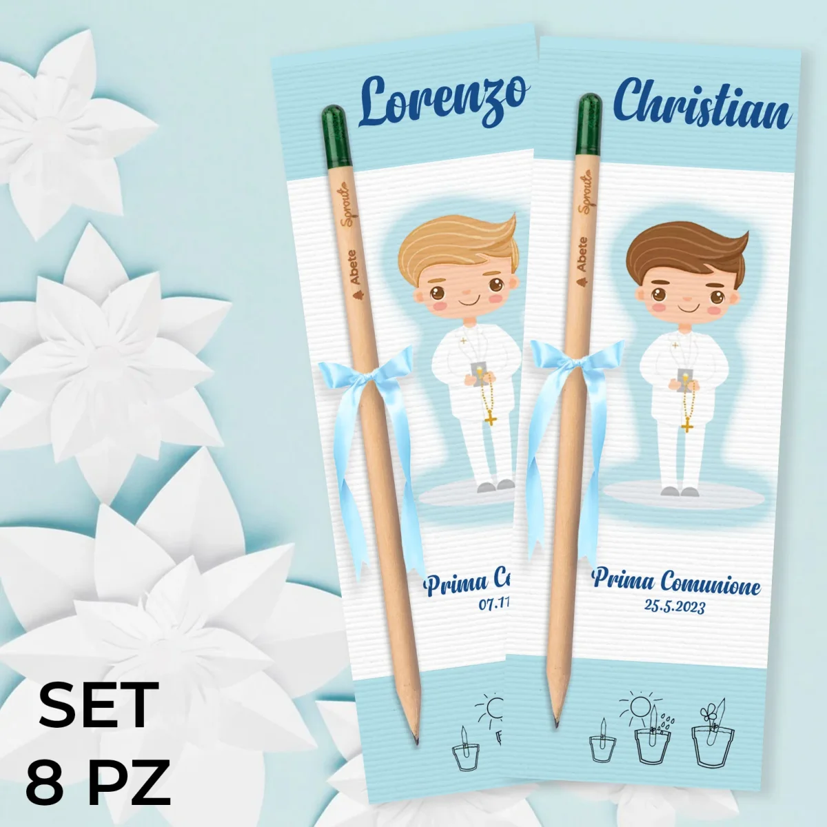 8 Bomboniere con matita piantabile Sprout – Comunione Bimbo