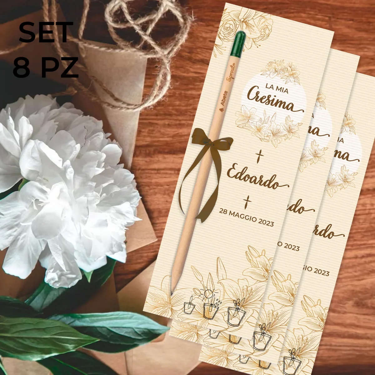 8 Bomboniere con matita piantabile Sprout – Cresima