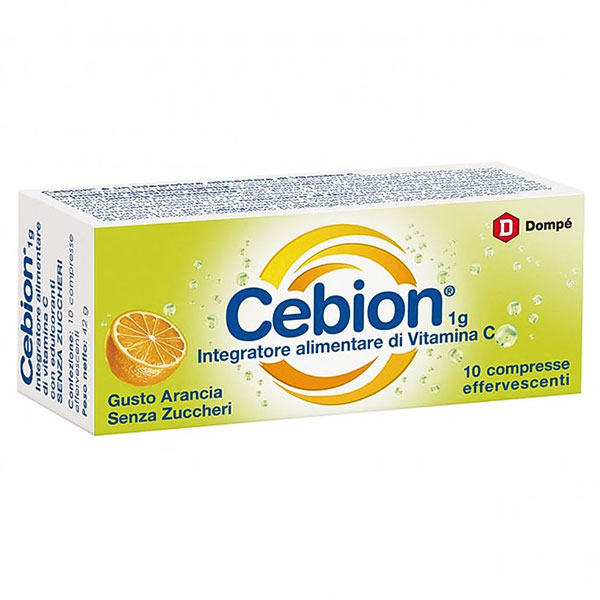 Cebion Integratore Alimentare Vitamina C Senza Zucchero Gusto Arancia 10 Compresse Effervescenti