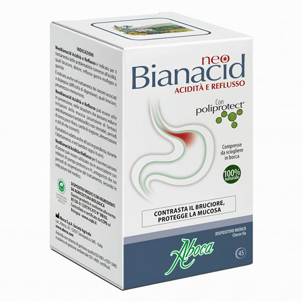 Aboca NeoBianacid Acidità e Reflusso e Difficoltà Digestive 45 Compresse Masticabili