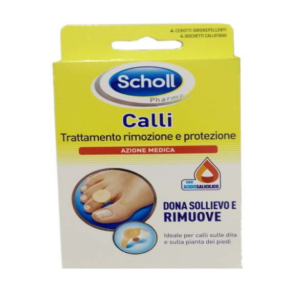 Scholl Cerotto Callifugo Trattamento Rimozione E Protezione Calli 4 Cerotti Idrorepellenti + 4 Dischetti Callifughi